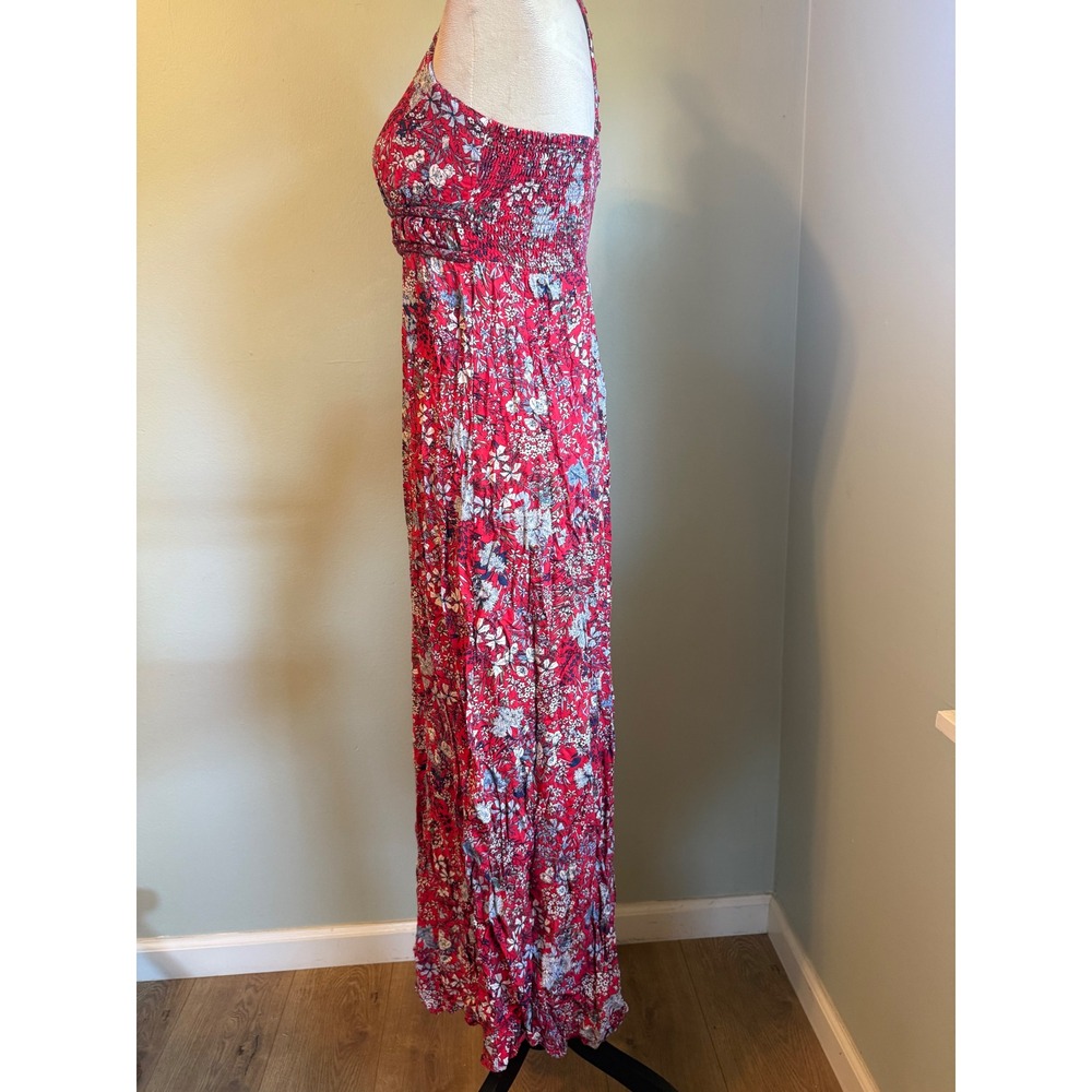 Japna Red Floral Maxi Dress Sleeveless Racerback Empire Waist boho cottage xs da - Picture 3 of 6